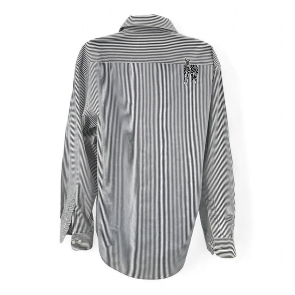 MiLi Designs Zebra Embroidered Striped Button Down Shirt Size M Relaxed Fit - Picture 3 of 7